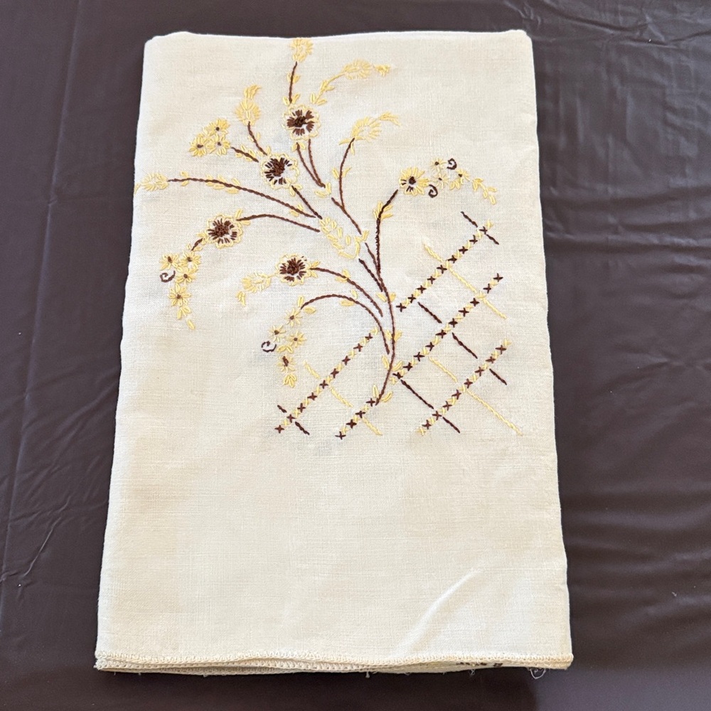 Vintage Linen Blend Tablecloth with Embroidery